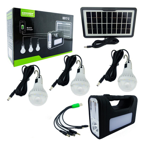 Kit Solar Portatil, Recargable, Incluye 3 Ampolletas + Cable