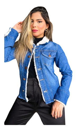 Jaqueta Jeans Feminina Rasgos Destroyed Pelinhos Maxi