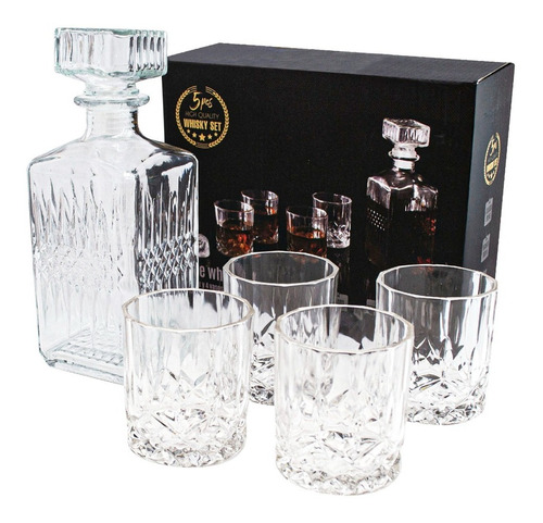Set De Whisky 5 Piezas Decantador 900 Ml + 4 Vasos 200 Ml Color Transparente