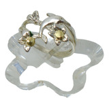 Anillo Plata Con Oro Delfin Con Flores