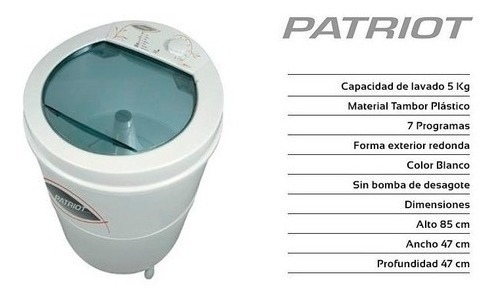 Lavarropas Semiautomático Patriot 57 Rt Blanco 5kg 220 v