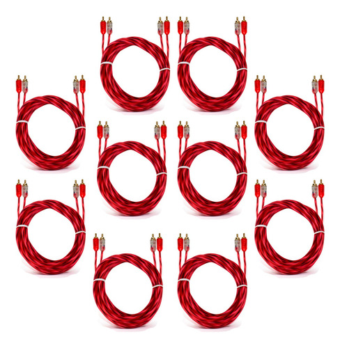 10 Cabos Rca Para Som Automotivo E-tech 1 Metro Injetado 4mm