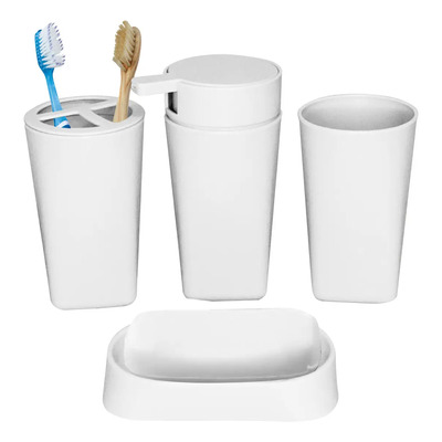Set De Baño Accesorios 4 Pzs Plastico Elegante Clásico Blanco | MercadoLibre