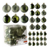 Bolas Para Arbol De Navidad X36u.- 4/6/8cm- Verde Musgo