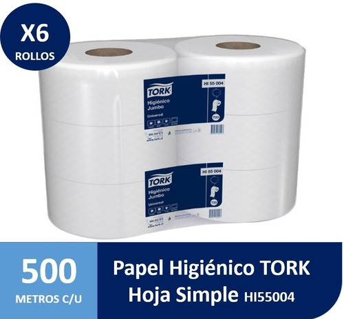 Papel Higiénico Jumbo Tork Universal 6 Rollos De 500 Metros