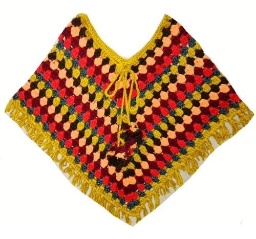 Poncho Crochet Lana Tejido Mano Hasta 5 Años Unisex Mostaza