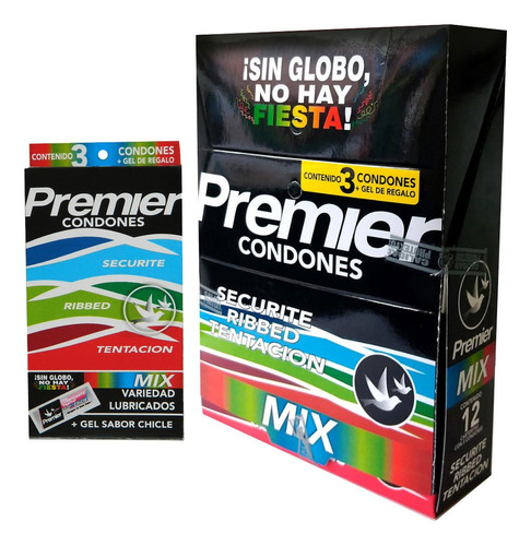Caja Con 72 Condones Premier Mix + 24 Lubricantes