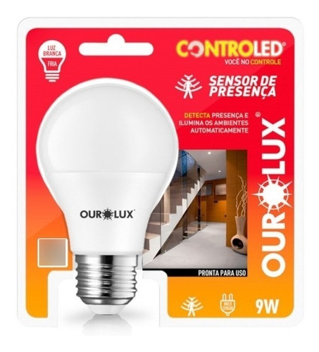 Lampada Controled 9w Sensor De Presença 6500k 760lm Ourolux 110v/220v