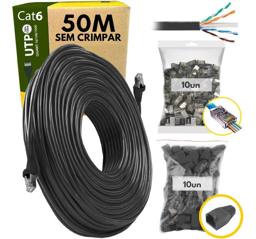 Cabo De Rede Cat6 Gigabit Utp 50 Metros + Rj45-blindado