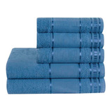 Kit De Toalhas 2 Banho E 3 Rosto 100 % Algodão Hotel Premium Cor Azul Royal