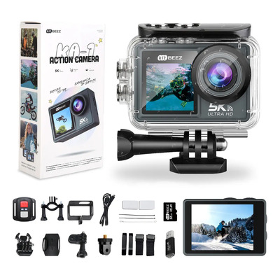 Kitbeez Cámaras de Acción, Cámara Impermeable 5K 30FPS Ultra HD con EIS, Cámara de vlog WiFi, Pantalla táctil de 2 pulgadas, 170 ° Gran Angular para Ciclismo, Natación, Surf | Meses sin interés
