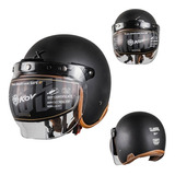 Casco Abierto Para Moto Kov Classic Negro Con Mica Burbuja Tamaño Del Casco M (57-58 Cm)