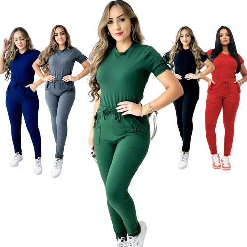 Conjunto Feminino Moletinho Calça E Blusa Manga Curta Social