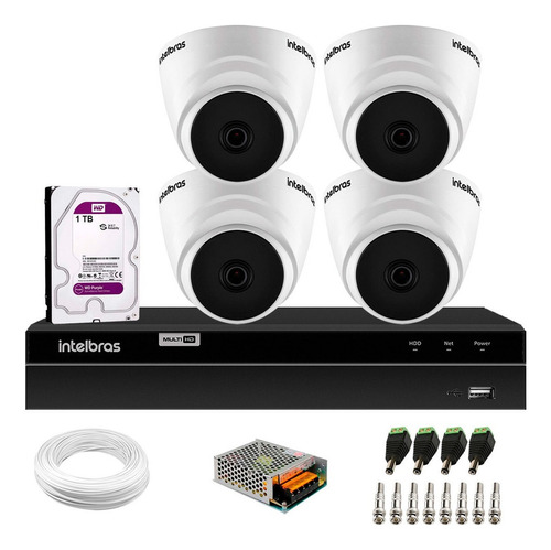 Kit 4 Câmeras Vhl 1220d Intelbras 2mp 2.8mm Dvr 4 Canais 1tb