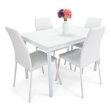 Set Comedor Loft Blanco 4 Puestos - Sillas Cuero 