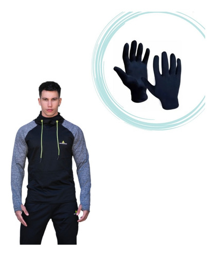 Combo!!buzo Deportivo Hombre Ng+guantes Termico -6 Cuo