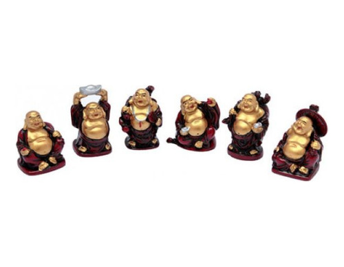 Mini Budas Decorativos Kit Com 6 Estátuas Vermelho