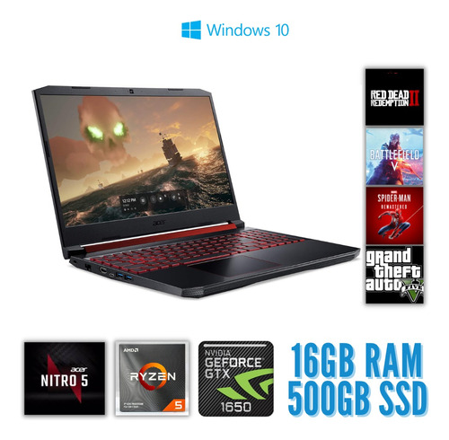 Notebook Gamer Acer Nitro 5 An515-54 - Amd 16gb 512ssd - W10