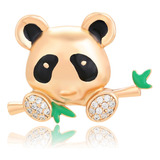 Prendedor Oso Panda Oro 18k Lam  Swarovski Bambú Pin