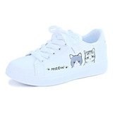 Zapatos Blancos Con Estampado De Gatos Lindos Para Mujer