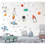 Kit Com 2 Adesivos De Parede Infantil Astronauta Foguete 