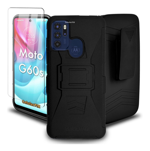 Funda Protector P/ Moto G60s, Uso Rudo Clip C/ Mica Cristal