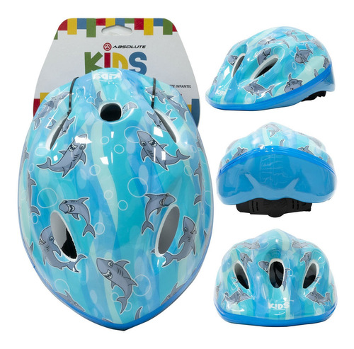 Capacete Infantil Azul Kids Shake Tubarão Absolute Para Bike