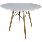 Mesa Redonda 90cm Eiffel Charles Eames Branca Pé Metal Aço E Madeira Cru Eucalipto Jt Home