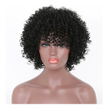 Peruca De Cabelo Humano Curto Tipo Preto Afro Curl + Boné