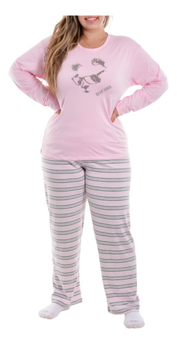 Pijama De Inverno Plus Size Estampado Feminino Victory