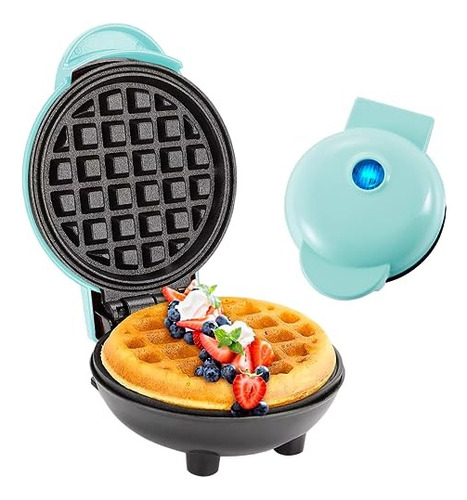 Mini Waflera Electrónica Para Desayunos Waffle Redondo Color Azul