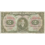 Colombia 2 Pesos Oro 20 Julio 1943 Dígitos 7