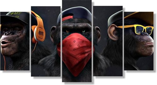 Quadro Decorativo Três Macacos Gangs 5 Peças Em Hd