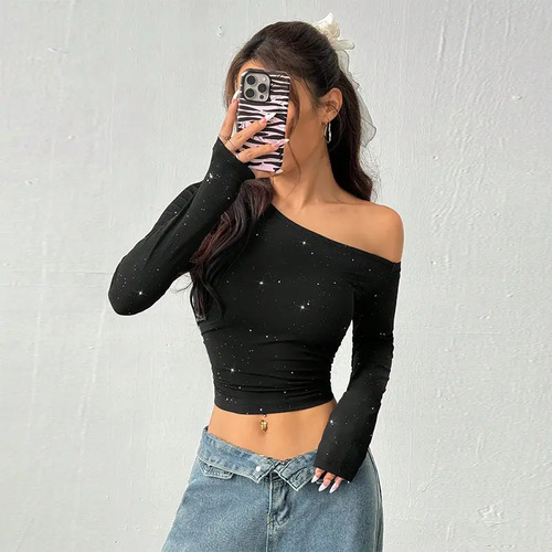 Blusa Casual De Manga Larga Mujer De Un Solo Hombro | MercadoLibre
