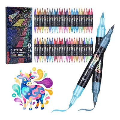 96 Colores Glitter Plumones Doble Punta Pencil 48 Marcadores para Tarjetas, Artesanía de bricolaje, Doodle, Escritura, Libros para colorear para adultos, Suministros de arte Scrapbooking | MercadoLibre