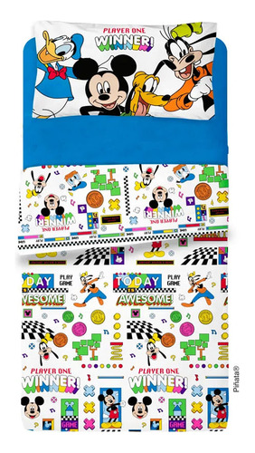 Juego De Sábanas  Mickey Play  1 Y 1/2 Plaza Piñata Art 5688