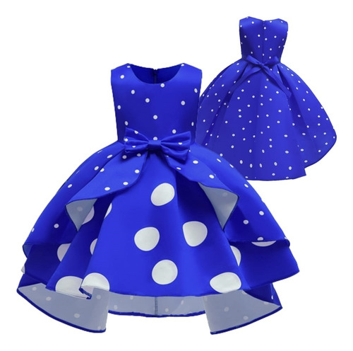 Vestido Princesa Azul Con Lunares Para Niña T 2 -12 Años 