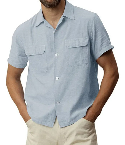 Camisa Guayabera Para Hombre, Camisa De Lino De Manga Corta