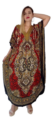 Vestido Kaftan Indiano Longo Estampado Plus Size - Cod.14004