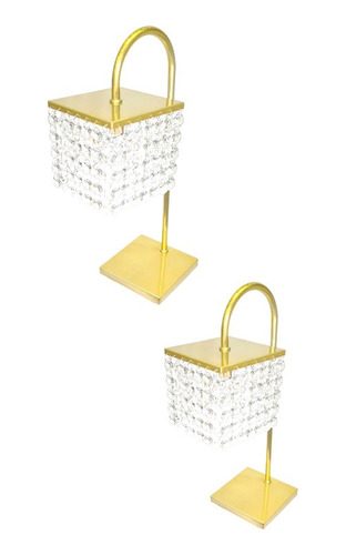 2 Lustre Abajur Dourado Quarto Decorativo Cristal 11x11 Led 