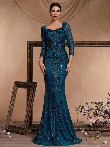 Vestido De Lentejuelas Manga Larga Mujer 250318 | Meses sin interés