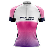 Blusa Ciclista Feminina Pro Tour Degrade Rosa Uv 50+ C/bolso