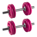 Kit 2 Halteres Rosca 35cm E Anilhas Rosa 4x3kg Academia