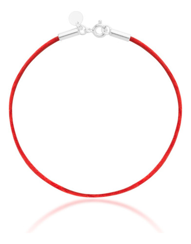 Pulseira Kabbalah Red String Seda Fixa Lisa Vermelha Prata 