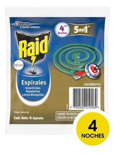 Espirales Raid O Fuyi Para Mosquitos 1 Blister Con 4 Unidade