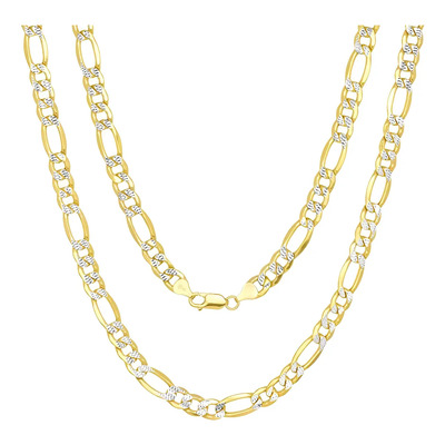 Cadena Figaro Romantika Joyas 1129 3x1 Diamantada Oro 10k 50cm 4mm Italy Color Dorado | Meses sin interés