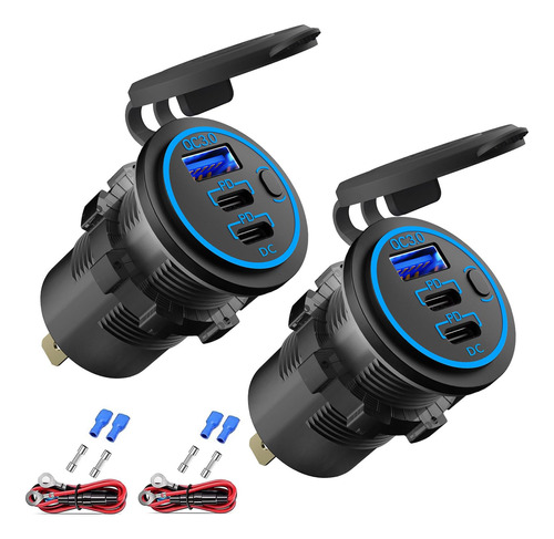 Paquete De 2 Cargadores Usb De 12 V Con Cable Usb Multipuert