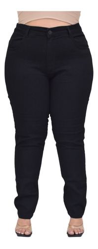 Calça Jeans Preta Plus Size Cintura Alta Com Lycra Elastano