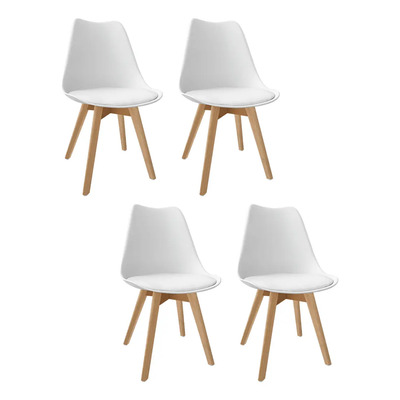 Silla De Comedor Linium Tulip Con Estructura Color Madera Y Asiento Blanco X 4 Unidades Liso