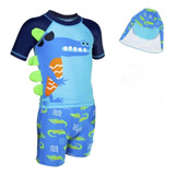 Traje De Baño Niños Cocodrilo Cool=short + Playera + 1 Gorro